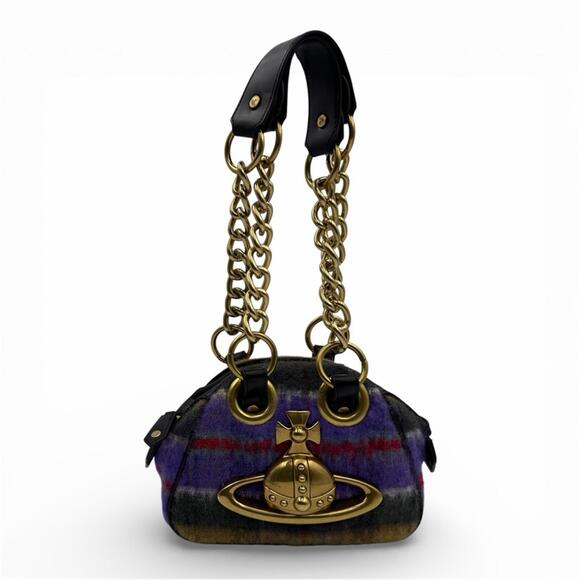 Vivienne Westwood Handbags - Vivienne Westwood Orb Wool Mini Chain Bag Plaid Gold Hardware